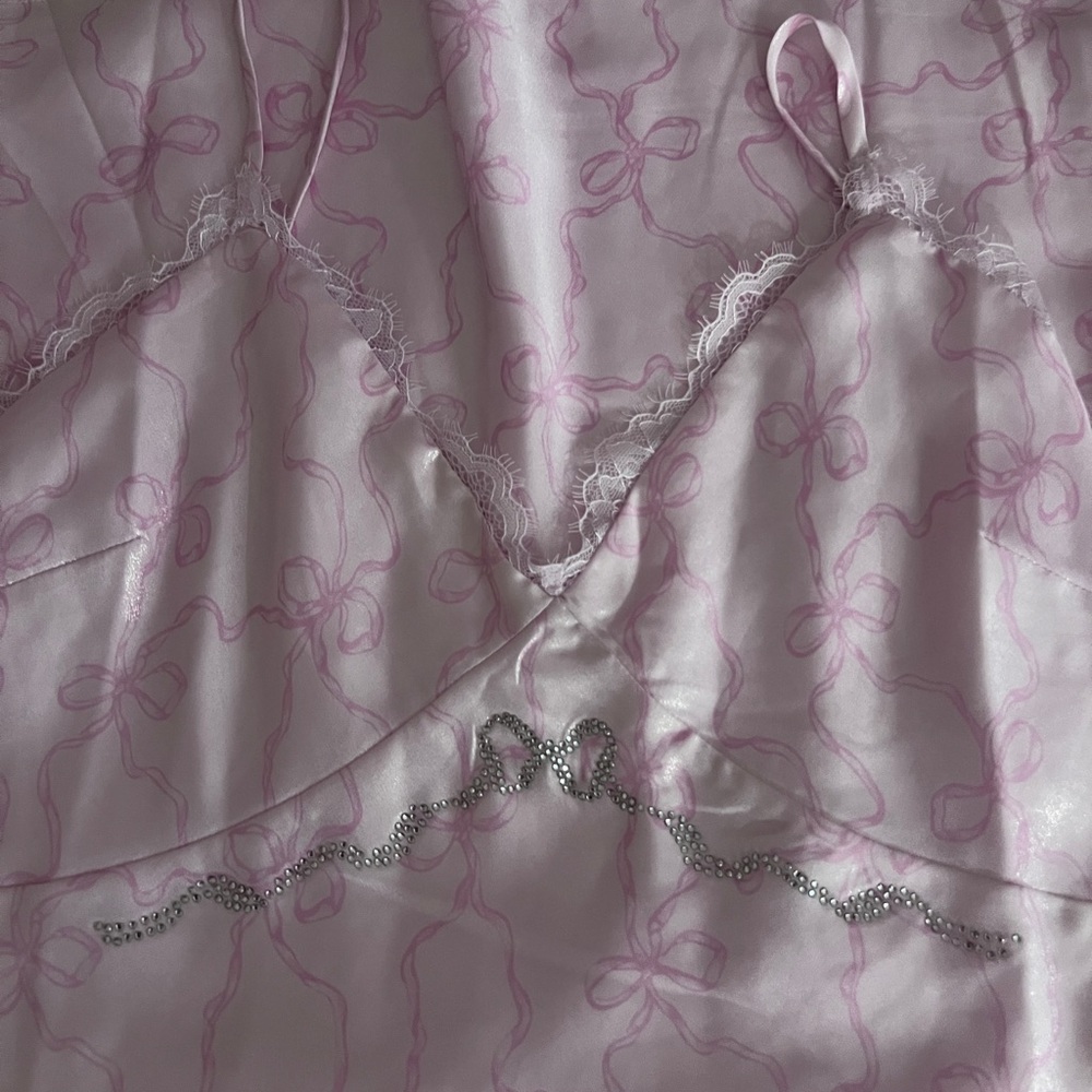 Satin Lace-Trim Pink Chemise Nightdress